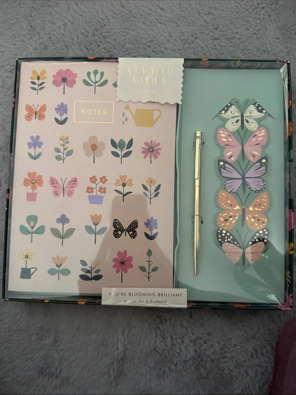Floral & Butterfly Stationery Set with Gold Pen